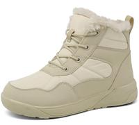 ChayChax Bottines Hiver Femme Bottes de Neige Fourrées Chaudes Bottines à Lacets Imperméable Snow Boots Chaussures d'hiver Antidérapantes,Beige,36 EU