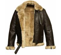 CHAYELL Manteau B3 Marron en Fourrure de Mouton Shearling Aviateur en Vraie Peau de Mouton en Cuir WW2 Pilote de Vol Hiver, marron, M