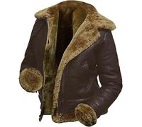 CHAYELL Veste en cuir de mouton véritable pour femme avec capuche en fausse fourrure de mouton, Marron - Fourrure marron, XX-Large