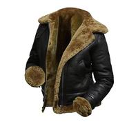 CHAYELL Veste en cuir de mouton véritable pour femme avec capuche en fausse fourrure de mouton, Noir - Fourrure marron, XX-Large