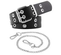 CHBCD Ceinture à rivets pour femme, ceinture double trou, en jean, cosplay style punk, hip-hop, convient aux jeans, pantalons et vêtements gothiques rock, avec chaîne de suspension