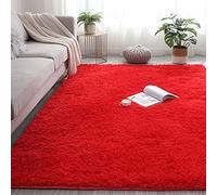 CHBIN Moelleux 140x140cm Shaggy Tapis Tapis Fourrure synthétique Soft Tapis Faux en Peau de Mouton pour d'enfants Canapé Plancher Traditionnel, Rouge