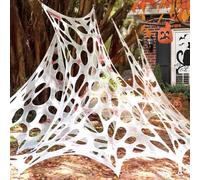 CHBOP Toile d'araignée géante de 500 m² - Décorations d'Halloween avec 10 petites araignées et 10 clous au sol - Filet de bœuf extensible à découper - Élastique flexible pour cour, fête, maison