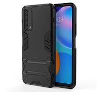 CHcase pour Huawei P Smart 2021 Coque, 2 en 1 Armour Double Couche Étui Rigide avec Fonction Stand Anti-Choc Silicone TPU+PC Dual Layer Armor pour Huawei P Smart 2021 -All Black