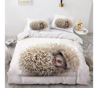 CHCHNXY Housse de Couette 160x200 Hérisson Blanc Parure de Lit 2 Personnes avec Fermeture éclair Ensemble de Literie en Microfibre(1 Housse de Couette + 2 Taie d'oreiller 65x65cm)