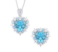 CHCWR 15 * 15 mm en forme de coeur Aquamarine 5a Zircon Pendant Collier Rings for Women Wedding Bands Bijoux