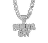 CHCWR 2025 Nouveau diamant incrusté pour hommes Burna Boy Collier pendentif pour hommes de la chaîne de collier cubain 23,62 pouces