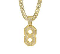 CHCWR 2025 Nouveau numéro 8 Collier Collier pour hommes Numéro 8 Ner de pendentif avec strass de cristal, chaîne cubaine plaquée or, chaîne de style longueur 23,62 pouces
