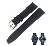 CHCWR 21 mm 20 mm veau en nylon Black Bleu Bleu Green Watch Strap For IWC IW377714 Mark18 Pilot Stop Gun Tobed Bands (Couleur: Pin vert, taille: fermoir en argent de 21 mm)