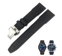 CHCWR 21 mm 20 mm veau en nylon Black Bleu Bleu Green Watch Strap For IWC IW377714 Mark18 Pilot Stop Gun Tobed Bands (Couleur: Pin vert, taille: fermoir en argent de 21 mm)
