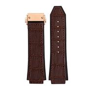 CHCWR 25 * 7 mm Bandle de montre en cuir en cuir de vache pour Classic Fusion Univers Big Bang Series Men Belt Watch Band Butterfly Buckl (Couleur: Black Black Buckle, Taille: 26-19mm)