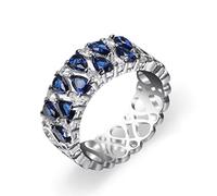 CHCWR 925 argent plaqué bleu et blanc cubique zirconi la bande double éternité pour femmes forme de poire forme de gaze
