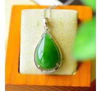CHCWR 925 Silver Jade Water Drop Pendant Talismans Natural Green Collier Bijoux