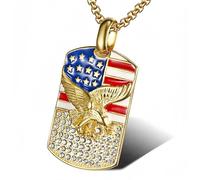CHCWR Bijoux hip-hop de marque militaire gravée personnalisée, Titanium Steel-plaqué en or Collier de pendentif de pavillon National Flag Eagle