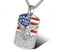 CHCWR Bijoux hip-hop de marque militaire gravée personnalisée, Titanium Steel-plaqué en or Collier de pendentif de pavillon National Flag Eagle