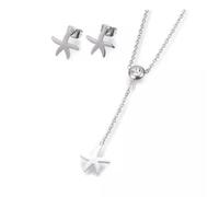 CHCWR Boucles d'oreilles en acier inoxydable - Collier chauffant en forme d'étoile de mer - Or et argent - 40 cm - P726