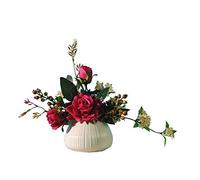 CHCWR Bouquet artificiel avec vase en céramique - Fleurs artificielles en soie - Décoration pour table, maison, fête, bureau, mariage, fête d'anniversaire, centre de table, bureau, décoration de fête