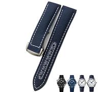 CHCWR Bracelet de montre en cuir avec boucle en cuir avec boucle en nylon tissé de 20 mm de 20 mm pour Omega AT150 Aqua Terra Seamaster Tissot, Bleu, blanc, argent, 19mm