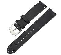 CHCWR Bracelet de montre en cuir véritable - Noir - Marron foncé - Vintage - Fait à la main - Boucle en acier inoxydable, 20mm