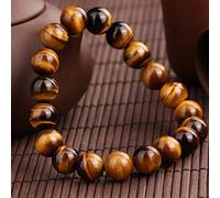 CHCWR Bracelet Feng Shui en pierres précieuses précieuses pour femme/homme - Bracelet en perles en œil de tigre jaune naturel - Bracelet extensible pour attirer l'argent et la chance contre les