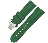 CHCWR Butfly fermoir Bandle de montre en caoutchouc 24 mm 26 mm pour Luminor Submersible Silicone Sport Watch Strap/K Green Silver 2/24 mm