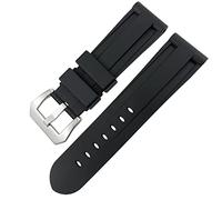 CHCWR Butfly fermoir Bandle de montre en caoutchouc 24 mm 26 mm pour Luminor Submersible Silicone Sport Watch Strap/Black Sivler 1/26mm