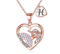 CHCWR Cadeaux à licornes pour les filles enfants, coeur Colliers de licorne pour filles Colliers initiaux bijoux de licorne pour enfants cadeaux filles