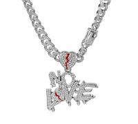 CHCWR Collier chaîne cubaine alliage alliage diamant plaqué Collier LETTRE PENDANT BIELLISSE Collier pour hommes Longueur de chaîne pendentielle 19,69 pouces