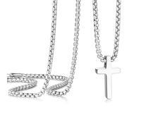 CHCWR Collier croix pour hommes, chaîne transversale pour hommes en acier inoxydable, zircone cubique croix croix collaires pendents joelry Boîte à cadeau chaîne 18-24 pouces