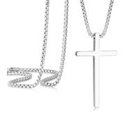 CHCWR Collier croix pour hommes, chaîne transversale pour hommes en acier inoxydable, zircone cubique croix croix collaires pendents joelry Boîte à cadeau chaîne 18-24 pouces