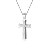 CHCWR Collier de croix pour hommes, chaîne transversale en acier inoxydable pour hommes, zircone cubique croix crucifix collaires pendents joelry Gift corde chaîne 18-24 pouces, 20 pouces, acier