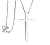CHCWR Collier de croix pour hommes, chaîne transversale en acier inoxydable pour hommes, zircone cubique croix crucifix collaires pendents joelry gise corde chaîne 18-24 pouces, 18 pouces, acier