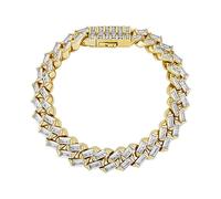 CHCWR Collier de tennis à chaîne cubaine de Baguette Gold 14K