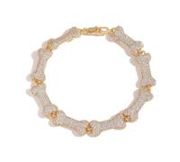 CHCWR Collier d'os hip-hop en or 14 carats avec chaîne de col de Moissanite complète de 10 mm, design unisexe, élégant et à la mode, idéal pour les hommes et les femmes