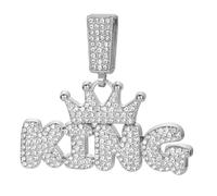 CHCWR Collier pendentif roi avec des pierres CZ, chaîne plaquée or en acier inoxydable, pour hommes et femmes