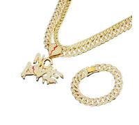 CHCWR Collier titane en acier or plaqué diamant sans lettre d'amour collier pendentif Bracelet de chaîne cubaine nk chaîne de trois pièces combinaison combinaison des chaînes pour hommes et femmes
