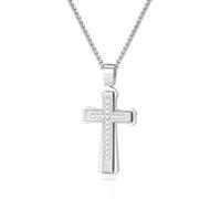 CHCWR Collier transversal pour hommes, chaîne transversale pour hommes en acier inoxydable, zircone cubique croix croix collaires pendents bijoux chaîne de blé de blé 18-24 pouces, 22 pouces, acier