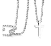 CHCWR Collier transversal pour hommes, chaîne transversale pour hommes en acier inoxydable, zircone cubique croix croix collaires pendents bijoux chaîne de blé de blé 18-24 pouces, 20 pouces, acier