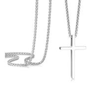 CHCWR Collier transversal pour hommes, chaîne transversale pour hommes en acier inoxydable, zircone cubique croix croix pendentif colliers bijoux chaîne de blé de blé 18-24 pouces, 18 pouces, acier