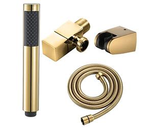 CHCWR Douche à Main en Or, Piste de Douche de précipitation en Laiton Haute Pression, Pomme de Douche Murale avec Tuyau en Acier Inoxydable de 59 Pouces, Base en Laiton et soupape d'angle