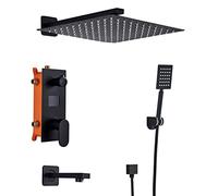 CHCWR Douche Affichage numérique Discus de Douche dissimulé Matt Black Shower Mixer Set with Hand Down and Waterfall Falkfall Douche Pouche, Une couleur-16 Pouces