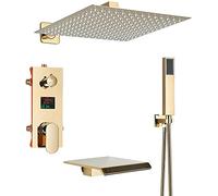 CHCWR Douche Système de Douche Système Mural Signe de Robinet de Douche avec Affichage numérique LED Set de Douche de Pluie Set Gold Baignoire en Or et Garniture de Douche avec bouffée de Baignoire,
