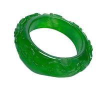 CHCWR Emerald Bangles Green Jade Fleurs sculptées à la main Bangle Jade Bangle Jadeite Gire des bijoux Femmes Cadeaux Brangle (61-62 mm)
