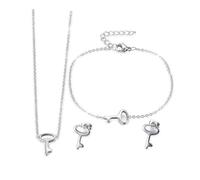 CHCWR Ensemble en acier inoxydable Collier de collier Boucles d'oreilles Bracelet Key 16.54 "P744-Default