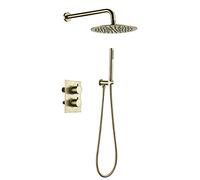 CHCWR Ensemble Robinet de Douche en Or brossé en Or avec 2 poignées Contrôle thermostatique et Système de Douche à soupape de 12 Pouces