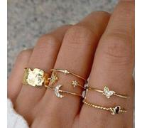 CHCWR Fashion Diamond Butterfly Star Moon Joint Ring Ensemble de 6 pièces
