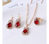 CHCWR Fashion Women 925 Silver Zircon Ring Boes d'oreilles Collier Bijoux de mariage Set-RED