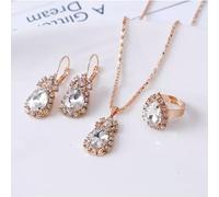 CHCWR Fashion Women 925 Silver Zircon Ring Boes d'oreilles Collier Bijoux de mariage Set-White