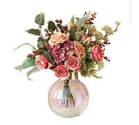CHCWR Fleur Artificielle avec Ensemble de Vase en Verre, Fausse Fleur de Soie Rose, Fausses Fleurs pour la Maison/Chambre/Salon/Salle à Manger décor Table maître de la pièce maîtresse décoration de