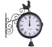 CHCWR Horloge Murale Double Face, Horloge de Station rétro Murale Vintage avec Deux Faces, Horloge de Jardin Suspendue à l'extérieur, avec Une Carillon éolien Amovible et à la Rouille